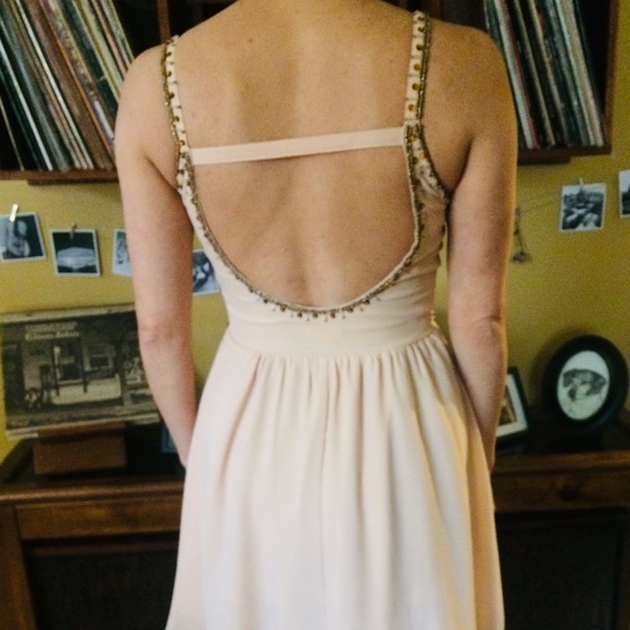 Nude/Peach Beaded Semi-Formal Sun Dress - Picture 2 of 4